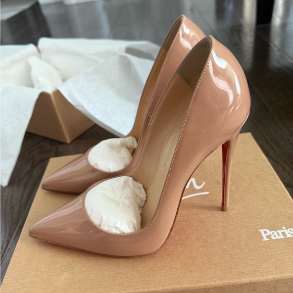 Christian Louboutin Shoes - Christian Louboutin Nude Patent Pointed-Toe Stiletto Pumps